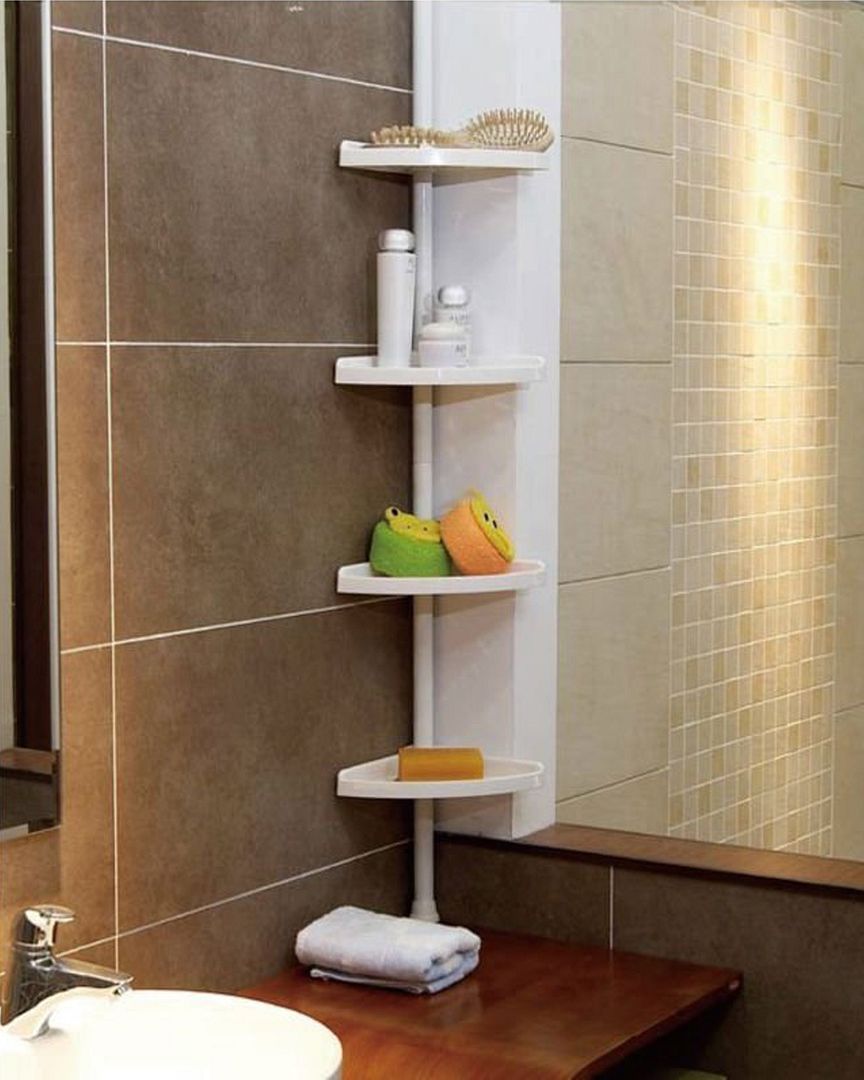 Shower Caddy Hanging Telescopic Corner White Shelf Kitchen Bathroom